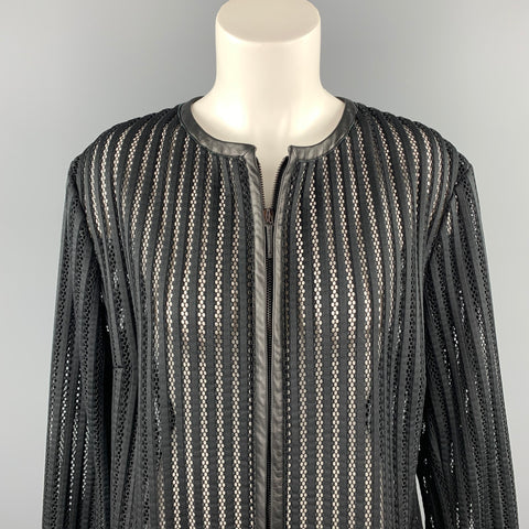 RALPH LAUREN Black Label Taille 4 Veste en cuir polyester maille noire