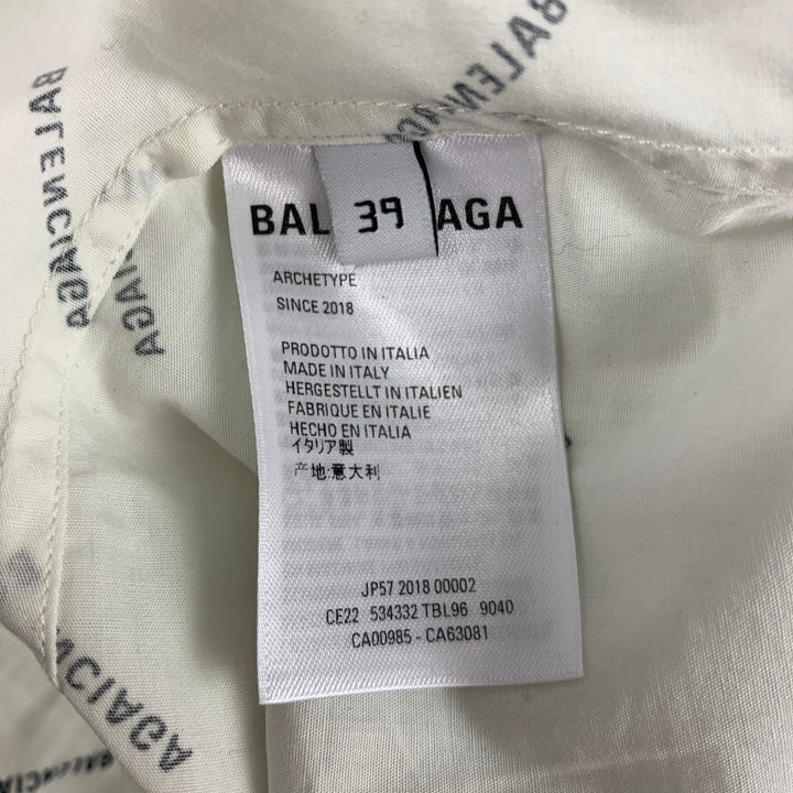 BALENCIAGA Size M White Black Logo Cotton Button Down Short Sleeve Shirt