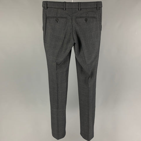 THE KOOPLES Talla 28 Pantalón de vestir de lana a cuadros gris carbón con bragueta y cremallera