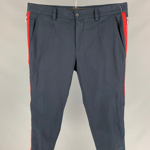 DOLCE & GABBANA Size 34 Navy & Red Stripe Flat Front Casual Pants