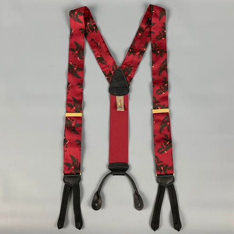 TRAFALGAR Burgundy Green Silk Leather Suspenders