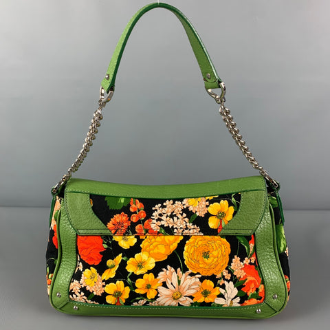 DOLCE & GABBANA Green Orange Floral Canvas Handbag