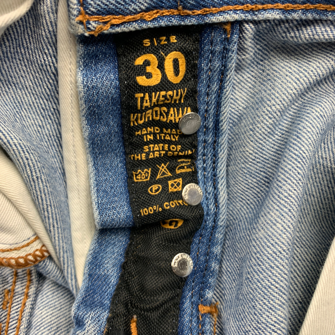TAKESHY KUROSAWA Size 30 Blue Distressed Cotton Classic Button Fly Jeans
