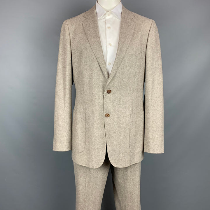 SUIT SUPPLY Size 48 Brown Herringbone Wool Notch Lapel Suit