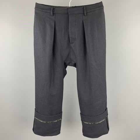 R13 Size 31 Black Wool Button Fly Cropped Pleated Dress Pants