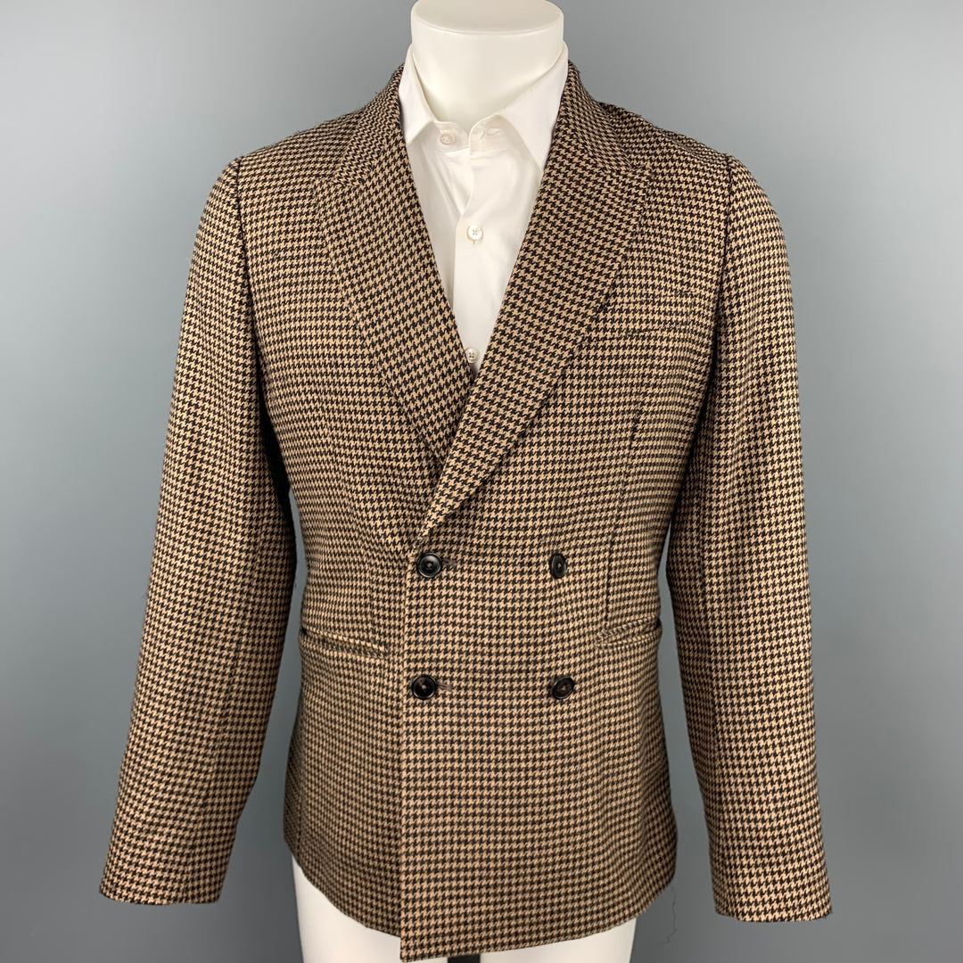 PAUL SMITH Soho Fit Size 38 Regular Brown Houndstooth Camel Hair / Wool Double Breasted Sport Coat