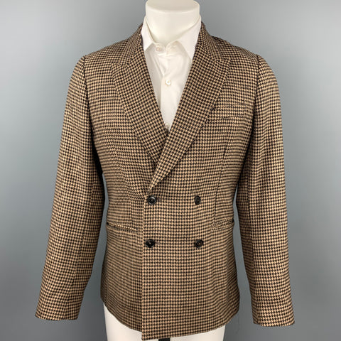 PAUL SMITH Soho Fit Size 38 Regular Brown Houndstooth Camel Hair / Wool Double Breasted Sport Coat