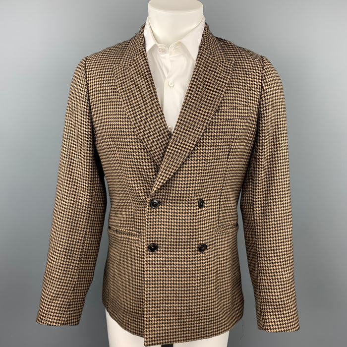 PAUL SMITH Soho Fit Talla 38 Abrigo deportivo regular de pata de gallo marrón / lana con doble botonadura