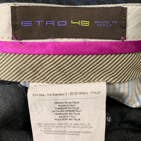 ETRO Chest Size 38 Navy Black Herringbone Wool Blend Notch Lapel 32 Sport Coat