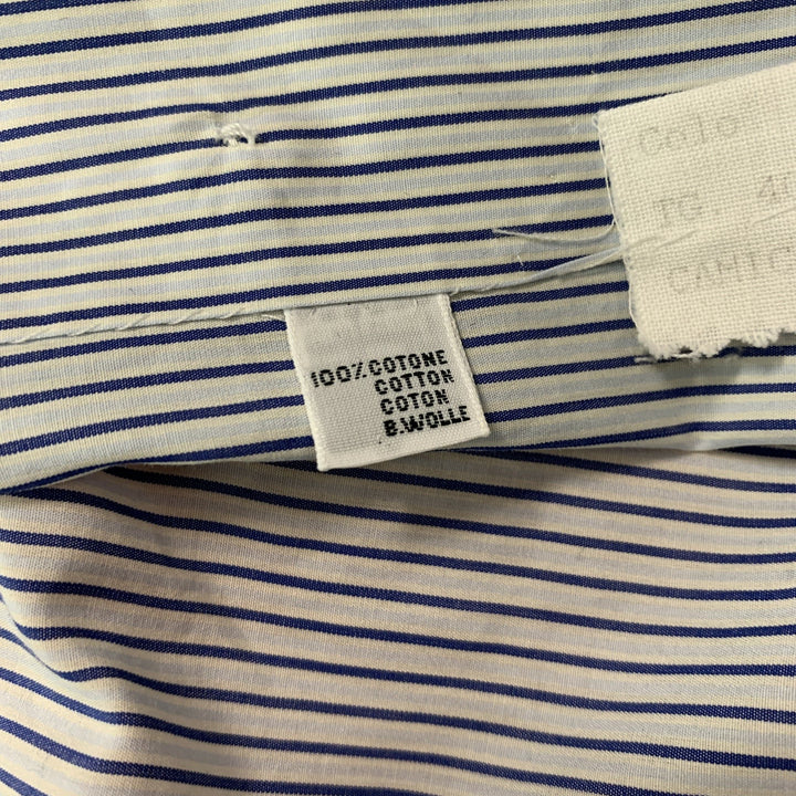 KITON Size M White & Navy Stripe Cotton Button Up Long Sleeve Shirt
