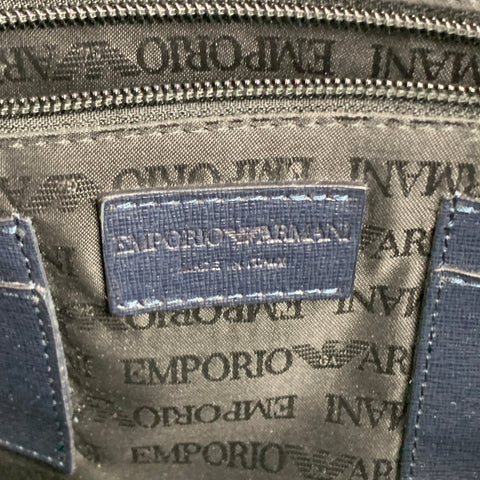 EMPORIO ARMANI Navy Textured Saffiano Leather Briefcase Bag
