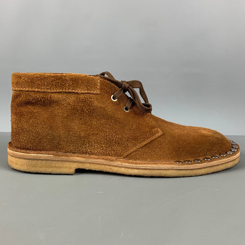 PRADA Size 11 Brown Studded Suede Chukka Boots