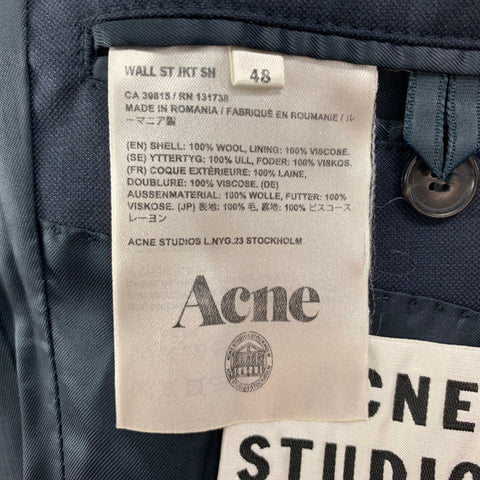 ACNE STUDIOS Size 38 Navy Wool Notch Lapel Suit