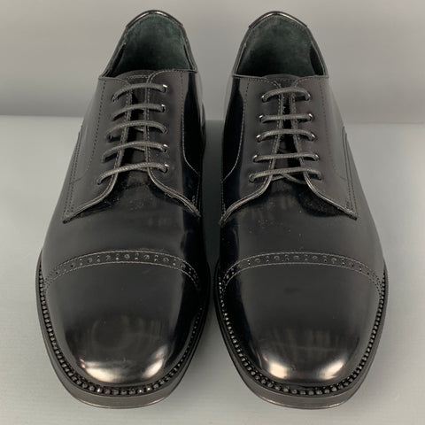 JIMMY CHOO Size 8 Black Leather Cap Toe Lace Up Shoes