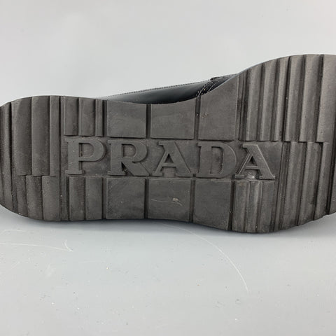 PRADA Size 10.5 Black Perforated Leather Platform Lace Up Shoes