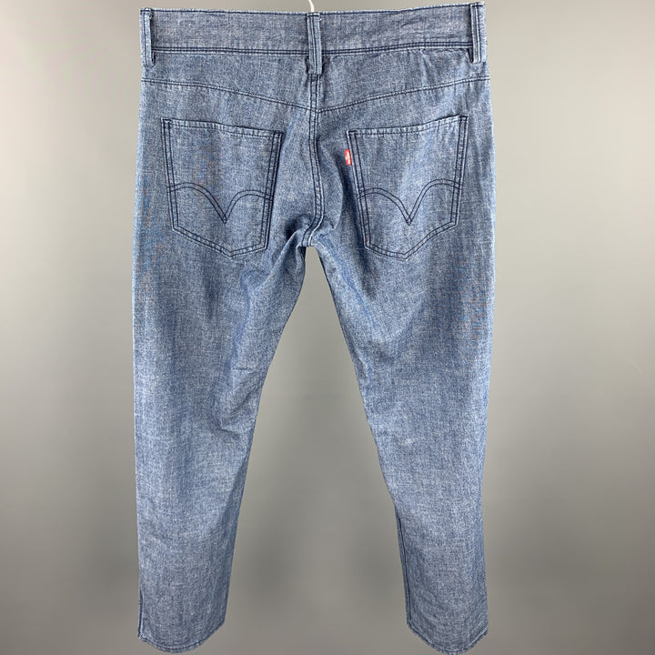 LEVI'S 511 Taille 32 Pantalon décontracté en coton chiné indigo avec braguette zippée