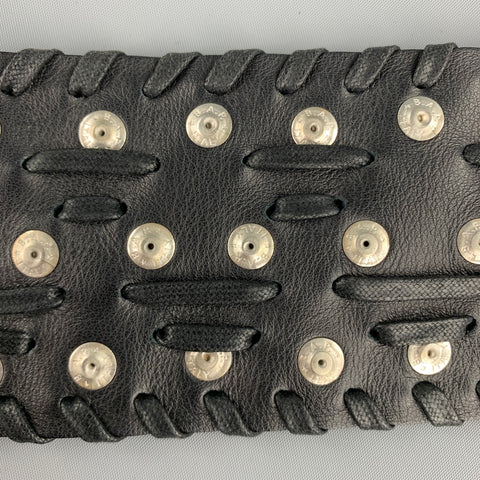 JOHN RICHMOND Waist Size S Skull Black Leather Double Buckle Belt