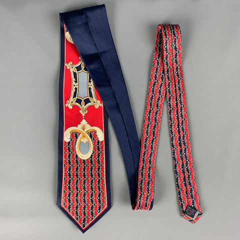 VALENTINO RUDY Red Navy Print Silk Tie