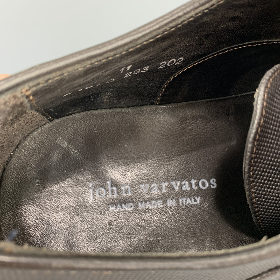 JOHN VARVATOS Size 11 Brown Textured Leather Cap Toe Lace Up