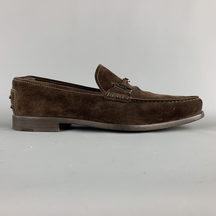 TOD'S Size 9.5 Brown Suede Metal Hardware Slip On Loafers