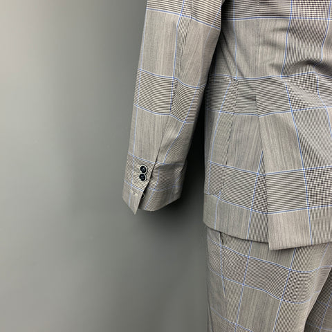 SAMUELSOHN for WILKES BASHFORD Size 38 Regular Grey & Blue Glenplaid Wool Peak Lapel Suit