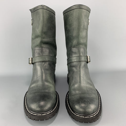 MARC JACOBS Size 10 Teal Blue Distressed Leather Pull On Biker Boots