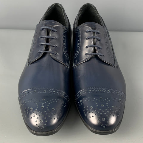 EMPORIO ARMANI Size 9 Navy Perforated Leather Lace Up Shoes