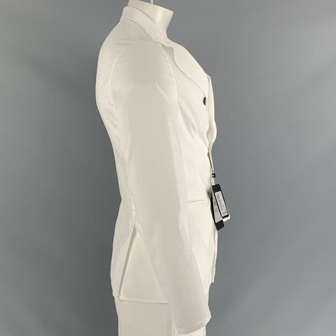 EMPORIO ARMANI Size 40 White Textured Polyester Double Breasted Sport Coat