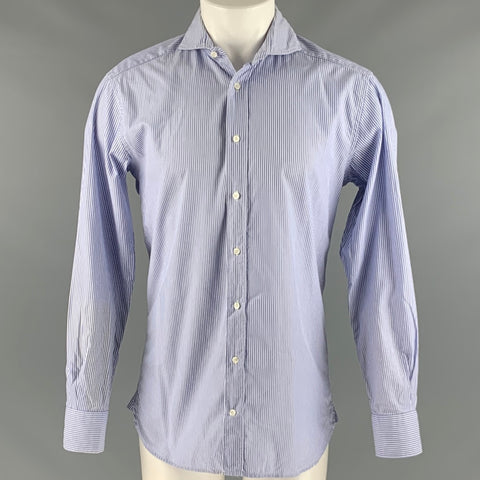 SUITSUPPLY Size M Blue White Stripe Cotton Spread Collar Long Sleeve Shirt