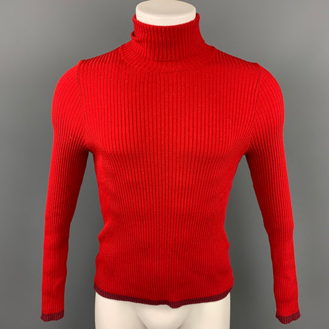 JOHN BARTLETT Size M Red Ribbed Wool Blend Turtleneck Pullover Sweater