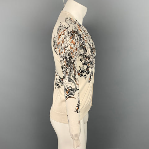 JOHN RICHMOND Size XS Off White Black Abstract Cotton Blend Buttoned Cardigan Sweater