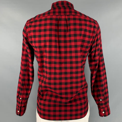 J.CREW Size L Red Black Checkered Cotton One pocket Long Sleeve Shirt