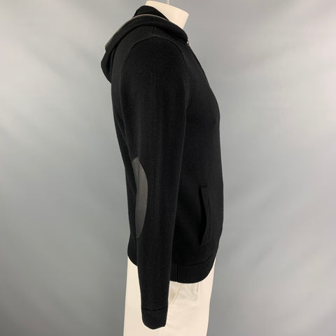 THE KOOPLES Size L Black Merino Wool Hoodie Cardigan
