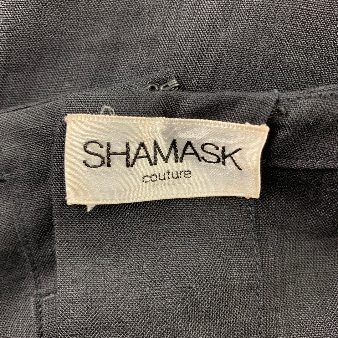 SHAMASK Vestido largo con cuello en V y panel largo de lino negro talla L