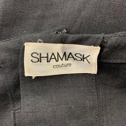 SHAMASK Size L Black Linen Long Panel V-Neck Dress