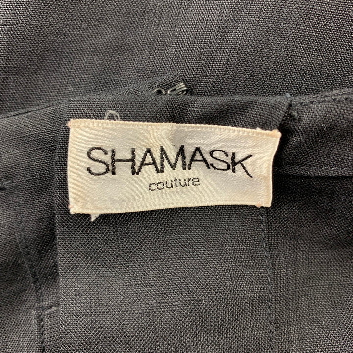 SHAMASK Vestido largo con cuello en V y panel largo de lino negro talla L