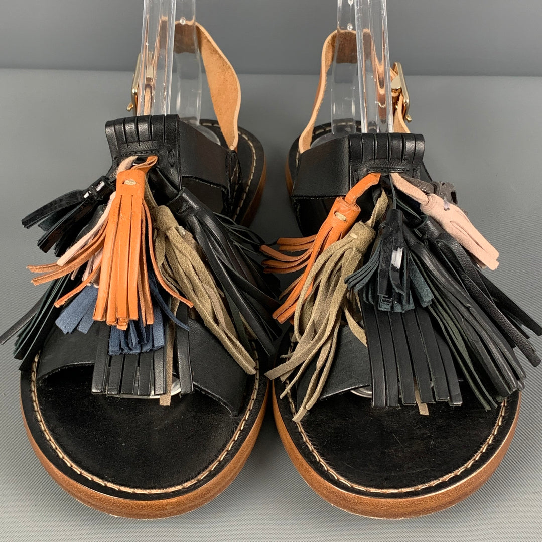 ISABEL MARANT Size 7 Black Tan Tassels Sandals