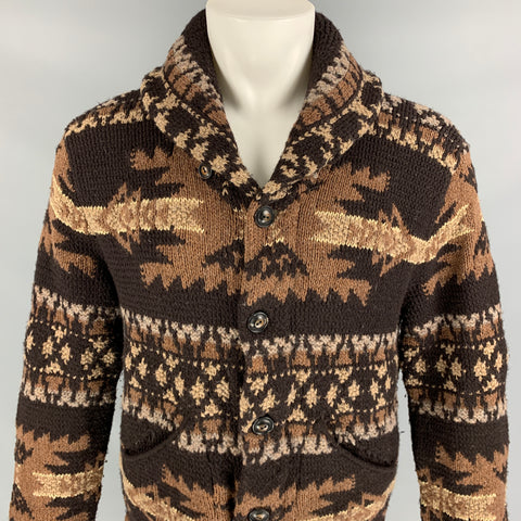 RRL by RALPH LAUREN Size M Brown Knitted Wool / Silk Shawl Collar Jacket