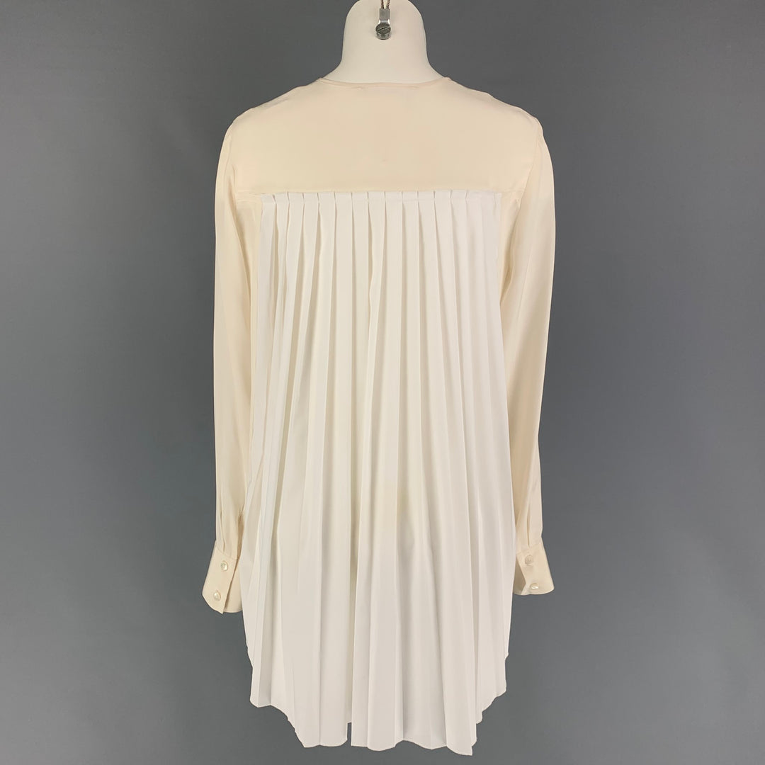 DEREK LAM Size 4 Cream White Silk Pleated Long Sleeve Blouse