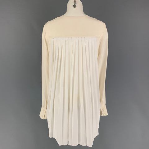 DEREK LAM Size 4 Cream White Silk Pleated Long Sleeve Blouse