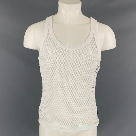 BURBERRY Size M White Mesh Cotton Tank Top