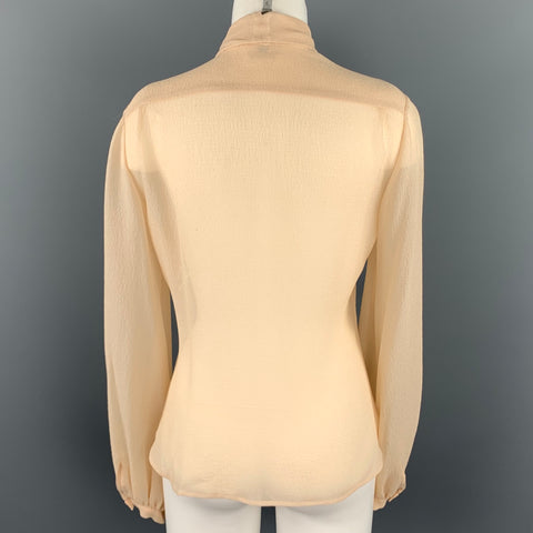 HERMES Taille 8 Blouse à col noué en crêpe de soie beige