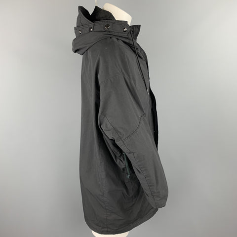 R13 Size XS Black Cotton / Nylon Zip & Snaps Oversized Hooded Coat