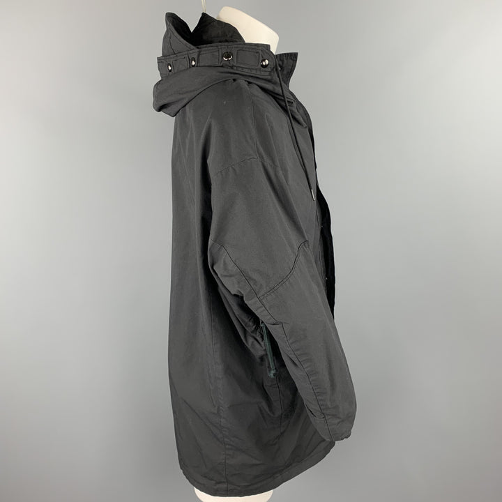 R13 Taille XS Noir Coton / Nylon Zip &amp; Snaps Manteau à capuche surdimensionné