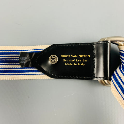 DRIES VAN NOTEN Blue White Stripe Leather Ribbon Belt