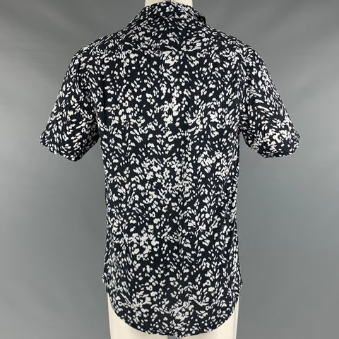 NEUW Size S Black White Marble Rayon One Pocket Short Sleeve Shirt