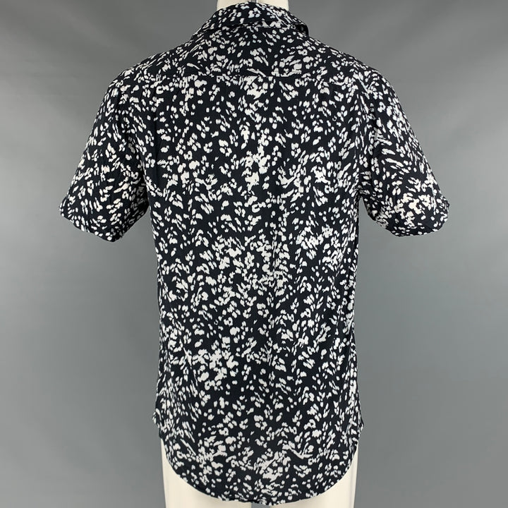 NEUW Size S Black White Marble Rayon One Pocket Short Sleeve Shirt