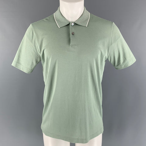 THEORY Size M Green White Stripe Cotton  Polyester Short Sleeve Polo