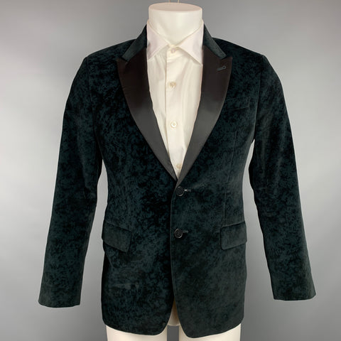 PS by PAUL SMITH Size 38 Black & Navy Spotted Cotton Velvet Peak Lapel Sport Coat