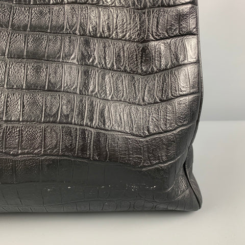 SAINT LAURENT Black Embossed Alligator Tote Handbag